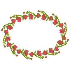 Vector illustration red flower frame for white backdrop hand drawn