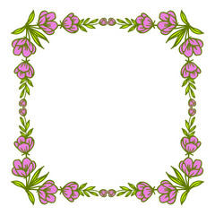 Vector illustration purple flower frames with greeting card hand drawn