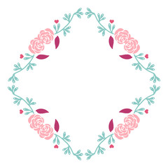 Vector illustration pink flower frame with light blue leaf hand drawn