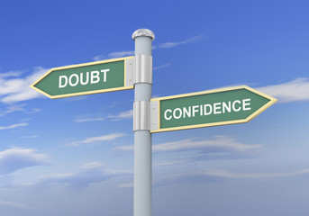 3d doubt confidence road sign