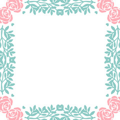Vector illustration pink flower frame with light blue leaf hand drawn