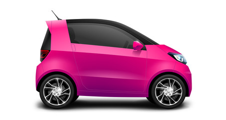 Purple Generic Compact Small Car On White Background. Microcar Or Citycar Illustration With Isolated Path.