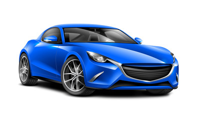 Blue Sport Coupe Car. Generic Automobile S Class With Glossy Surface With Isolated Path. 