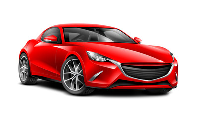 Red Sport Coupe Car. Generic Automobile S Class With Glossy Surface With Isolated Path. 