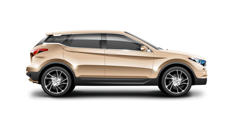 Copper Generic SUV Car. Off Road Crossover On White Background. Side View With Isolated Path