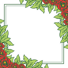 Fototapeta na wymiar Vector illustration frame flower red and leaf green blooms for card hand drawn