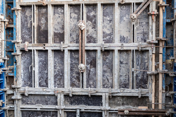 construction of the building, concrete pouring of metal reinforcement cages of foundations