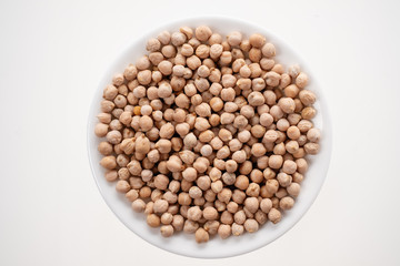 Peeled chickpea beans close-up on a white background