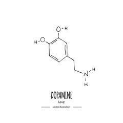 Hand drawn doodle Dopamine chemical formula icon Vector illustration Cartoon molecule element Sketch Love symbol molecular structure Structural scientific hormone formula isolated on white background