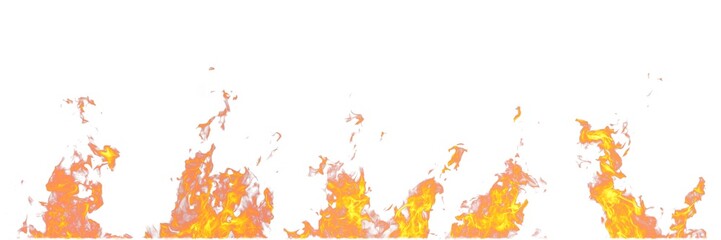 Real fire flames isolated on white background. Mockup on white of 5 flames.