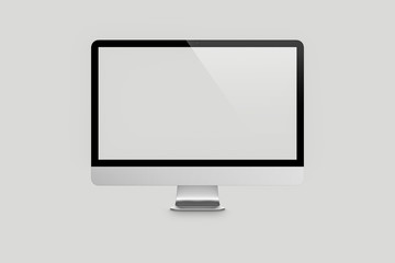 Mock up Blank screen computer desktop on soft gray background.