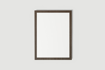 Blank white paper on wooden clipboard on soft gray background.