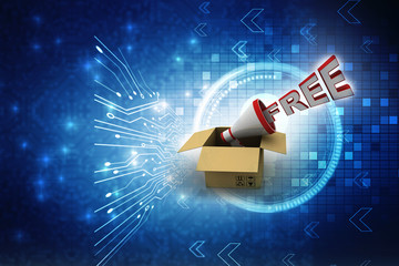 3d illustration Megaphone announcing free
