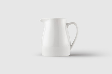 White ceramic Teapot mock-up isolated on soft gray background.Can be used for your design and branding.