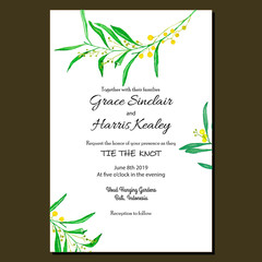 Mimosa Flower Wedding Invitation Watercolor Style