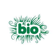 Bio sign in the form of leaves and grass. Vector illustration on white background.