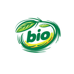 Bio sign in the form of leaves and grass. Vector illustration on white background.