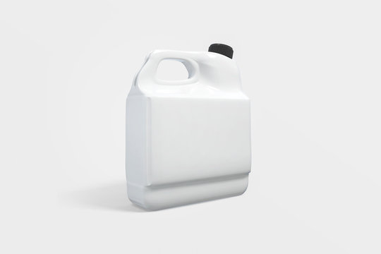 Blank plastic white canister Mock-up liquid laundry detergent package isolated on a soft gray background.3D illustration.