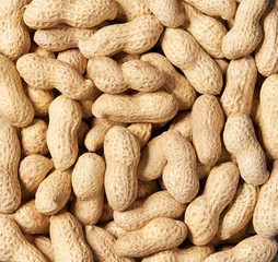 Unshelled peanut background close-up. Top view.