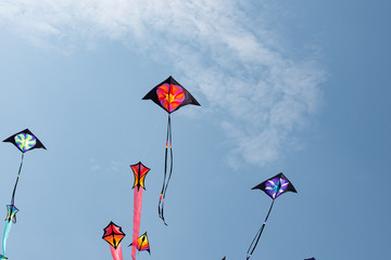 Kites with blue sky and white clouds