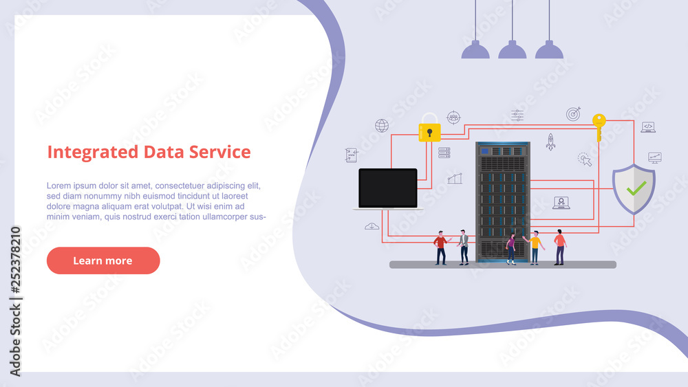 Poster integrated data service concept with people for website design template banner server and secure ico