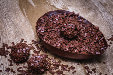chocolate easter egg, creamy and tasty filling. Homemade Easter egg.