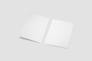 Half-fold brochure blank white template for mock up and presentation design. 3d illustration.leaflet mock up.