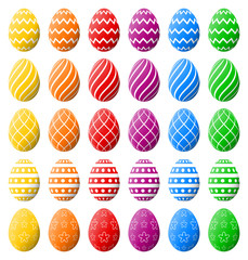 Colorful spectrum of Easter eggs for Easter holidays. High quality vector eggs isolated on white background.