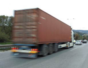Container truck on move