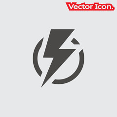 Lightning bolt Icon isolated sign symbol and flat style for app, web and digital design. Vector illustration.