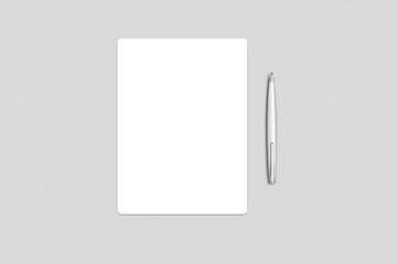 Blank White A4 paper letter and pen mockup template isolated on grey background