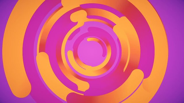 Abstract background in flat style with animation rotation of rounded lines and circles on colorful backdrop. Animation of seamless loop.