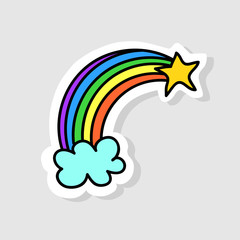 Isolated image for badge, sticker or patch. Vector illustration. The rainbow begins with a cloud and ends with a star