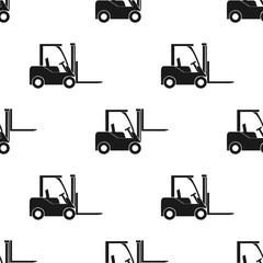 Seamless pattern of forklift truck. Transportation of goods in stock. Vector  illustration