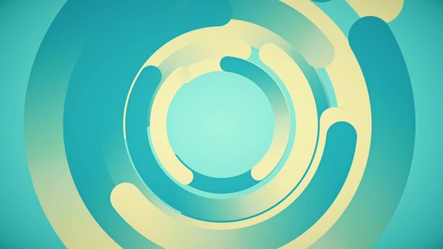 Abstract background in flat style with animation rotation of rounded lines and circles on colorful backdrop. Animation of seamless loop.
