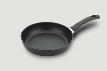 Black frying pan isolated on white background.High quality photo.