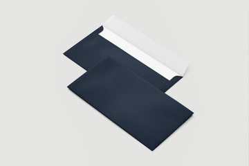 Blank envelopes in dark blue, isolated on white with soft shadows. back side.mockup.