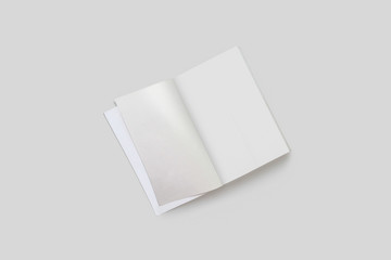 Empty opened Book Mock up isolated on soft gray background. 3D rendering