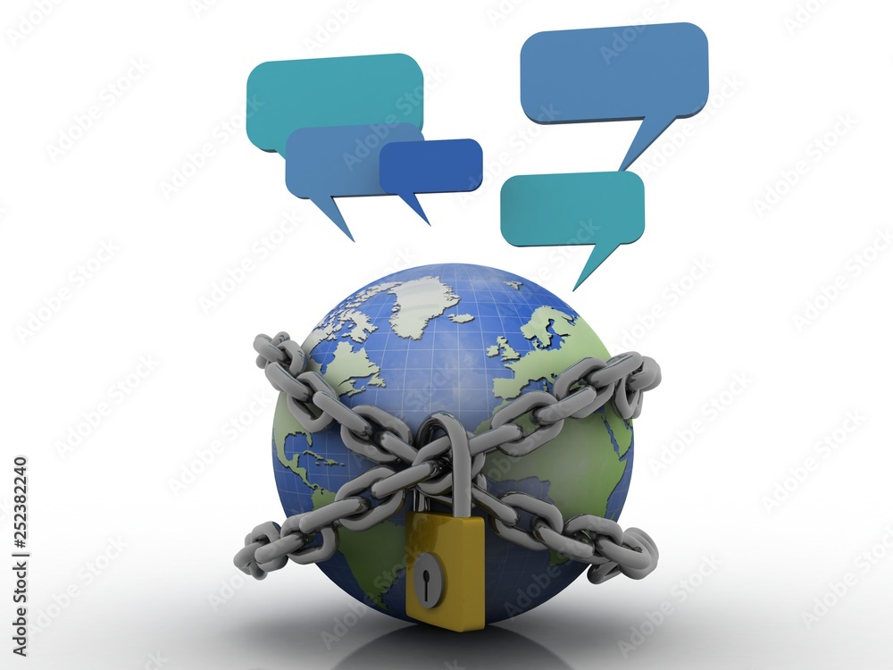 Aufkleber 3d rendering chat box with globe lock