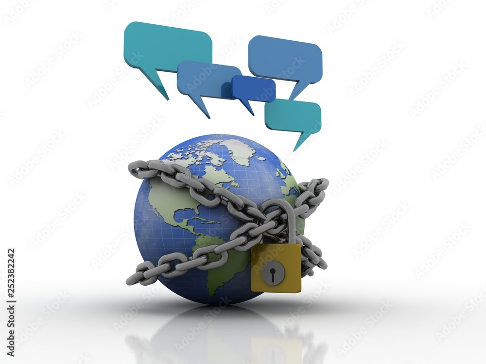 Poster 3d rendering chat box with globe lock