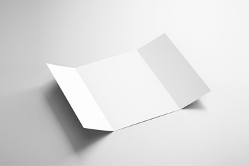 A4 Blank trifold Paper Brochure Mock up on soft gray background with shadow and highlight.3D rendering.