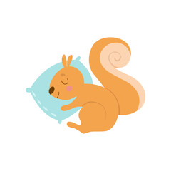 Cute Little Squirrel Animal Sleeping on Pillow Vector Illustration