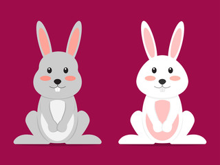 Cute couple rabbit cartoon character - Vector illustration.