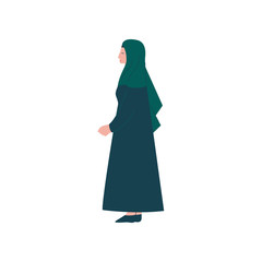 Muslim Woman Character in Traditional Clothing, Side View Vector Illustration