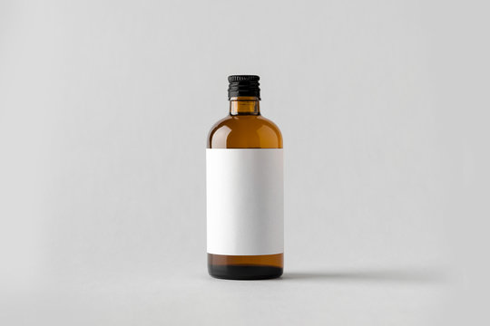 Blank Label Pharmaceutical Bottle Mock-Up isolated on soft gray background.High resolution photo.