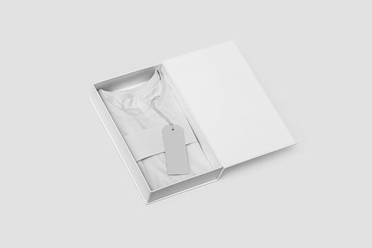 White T-Shirt Box with t-shirt for Mock-up on soft gray background.can be used for design and branding.High resolution photo.