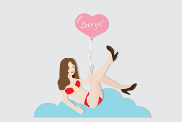  Illustration of love and Valentine's day with a beautiful girl.