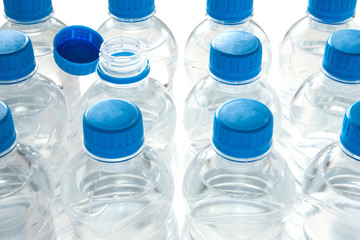 Water bottles isolated on white with copy space