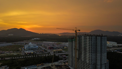  Aerial view sunset near the building that is being built in Malaysia