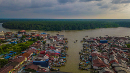 Aerial view of the fishermen village in Kuala Spetang Malaysia